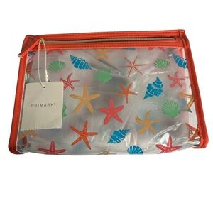 Primark Clear Beach Print Zip Up Toiletry Bag Travel Cosmetic Seashells NWT‎